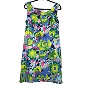 Talbots Floral Multicolor Sleeveless Sheath Dress Pink Blue Green Spring